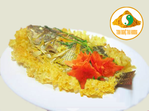 Các món ăn hàng ngày, nghệ vàng, cá rô phi, cá rô phi hấp nấm tuyết, tinh bột nghệ, nấm tuyết, tinh bot nghe, bột nghệ, nghe vang, bot nghe